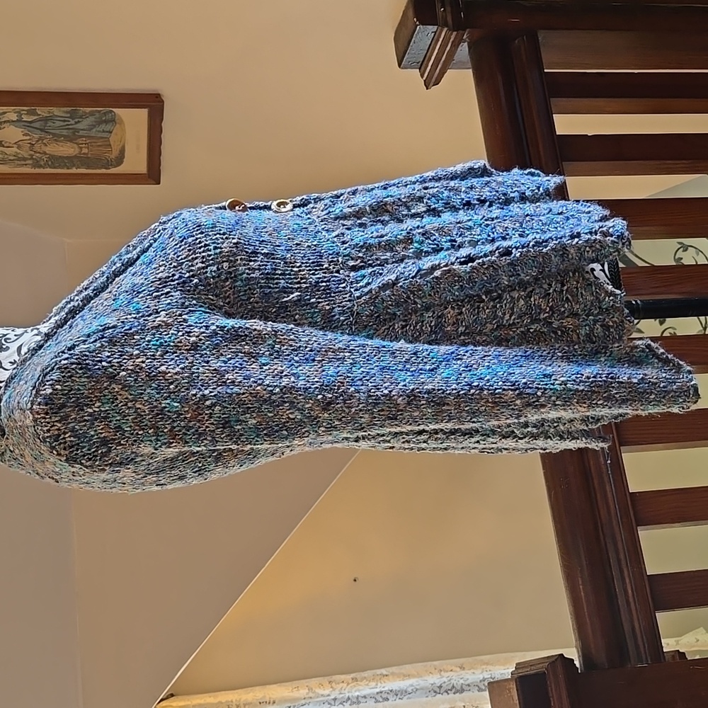 Free People Blue Knit Cardigan with Wooden Buttons - Picture 4 of 10